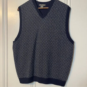 Eddie Bauer‎ 100% Marino Wool Navy Patterned Sweater Vest Size XL